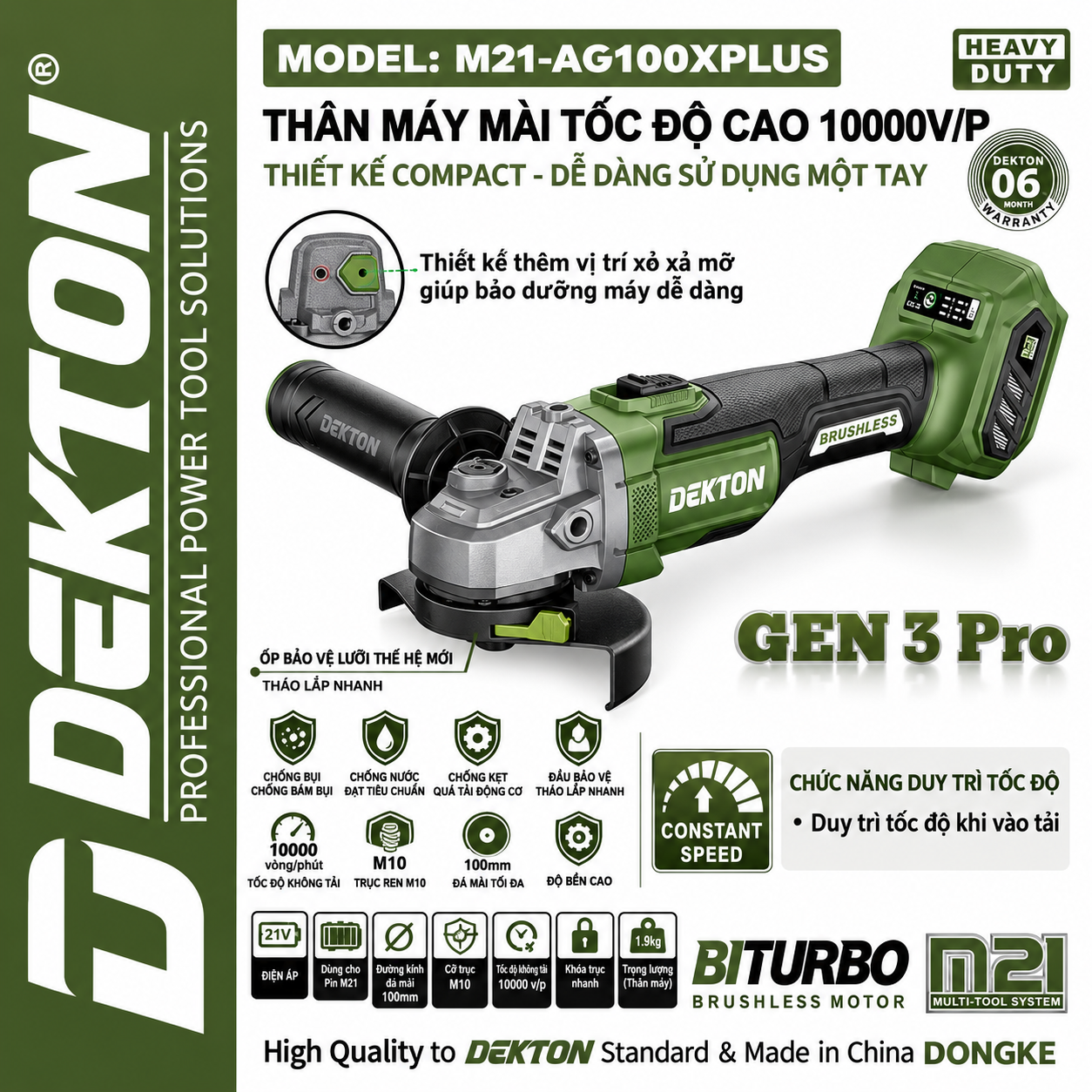 MÁY MÀI GÓC DÙNG PIN 21V DEKTON M21-AG100XPLUS (Chưa Pin & Sạc)