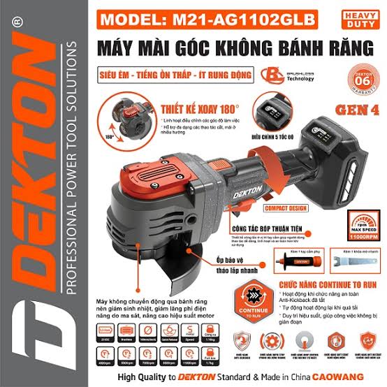 MÁY MÀI KHÔNG BÁNH RĂNG DÙNG PIN DEKTON M21-AG1102LGB
