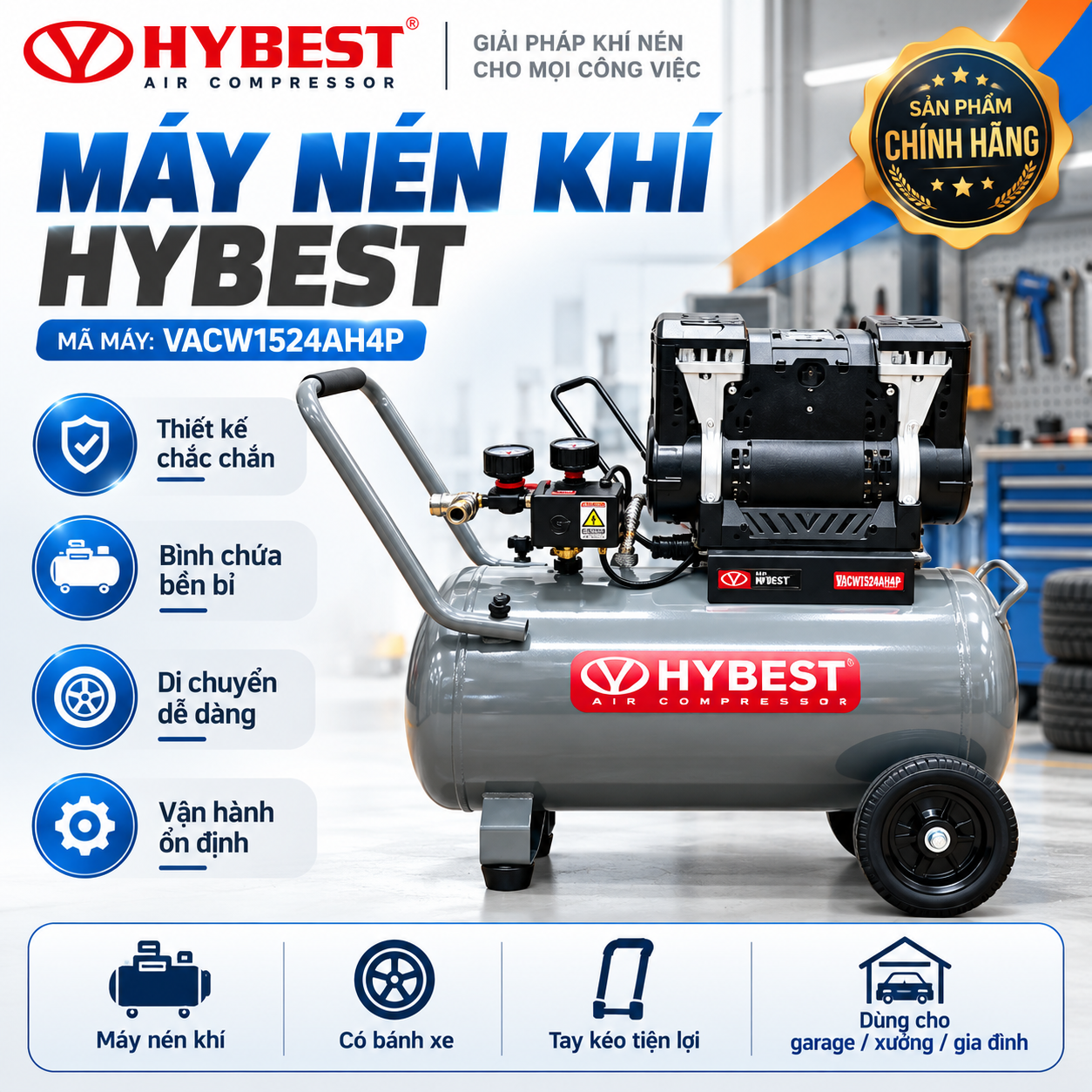 MÁY NÉN KHÍ HYBEST VACW1524AH4P 4 GALLON 1.5HP