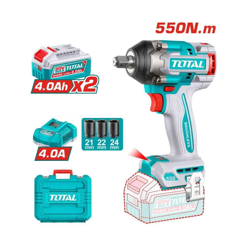 MÁY SIẾT BU LONG DÙNG PIN 20V TOTAL TIWLI2055 ( 2 PIN 4.0AH, 1 SẠC)
