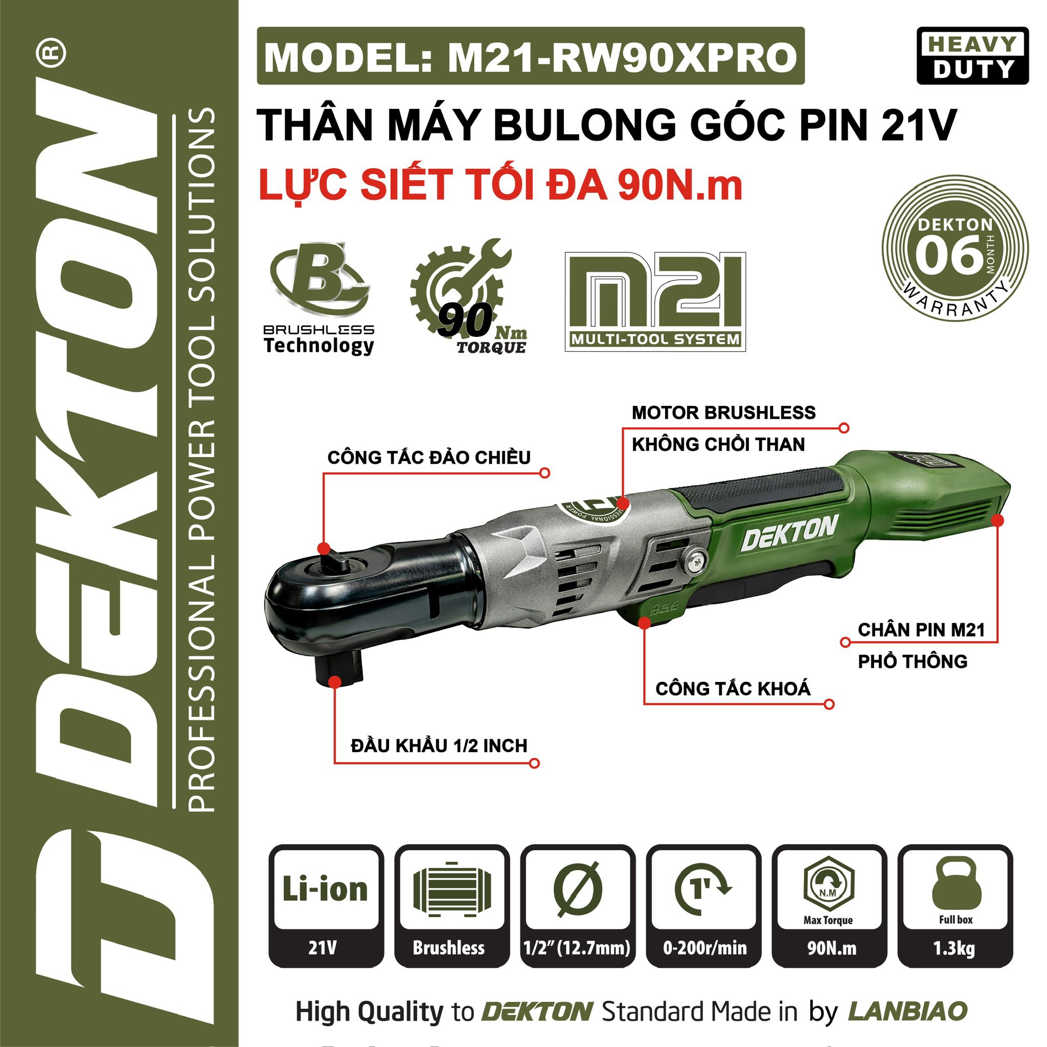 MÁY SIẾT BU LÔNG GÓC DÙNG PIN 21V DEKTON M21-RW90XPRO