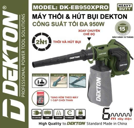 MÁY THỔI BỤI DÙNG ĐIỆN 950W DEKTON DK-EB950XPRO (MÀU OLIVE)