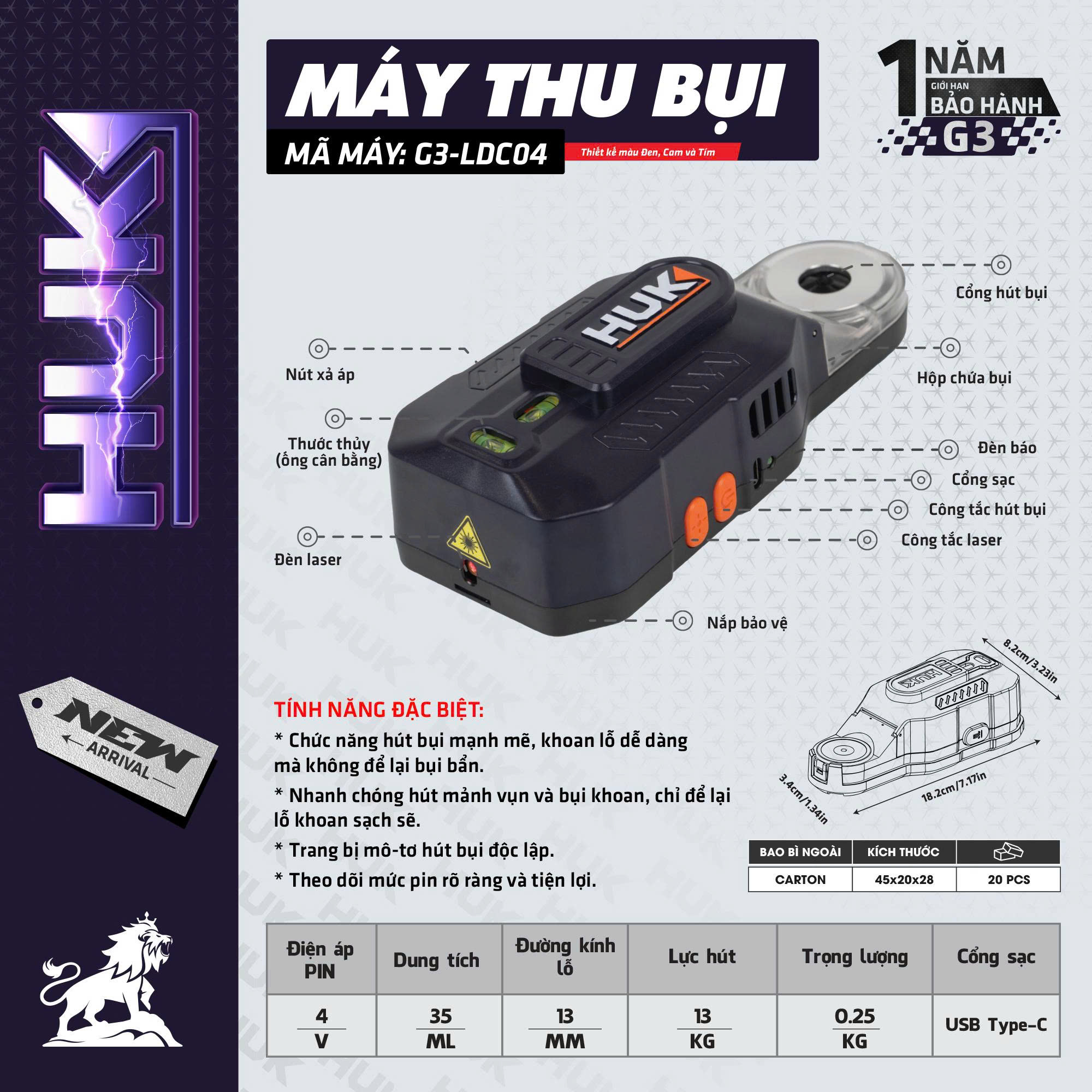 MÁY THU BỤI CẦM TAY MINI HUKAN G3-LDC04 (ĐEN)