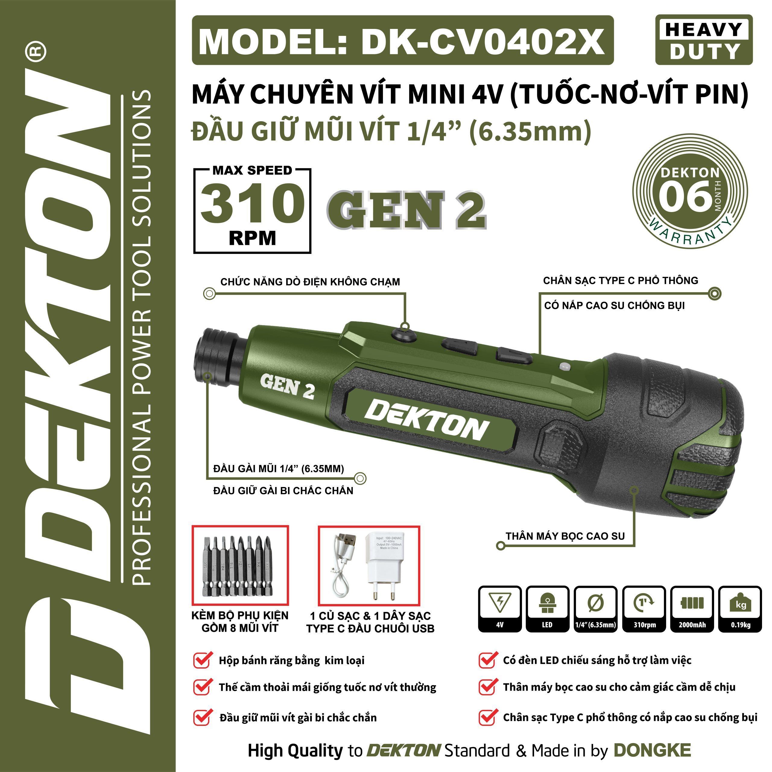 MÁY VẶN VÍT PIN 4V MINI DEKTON DK-CV0402X