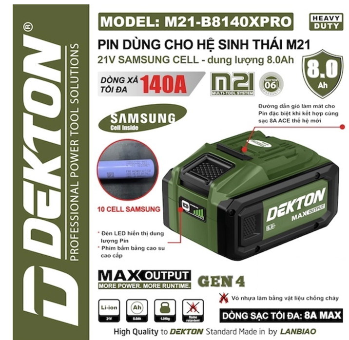 PIN 21V 8.0AH DEKTON M21-B8140XPRO