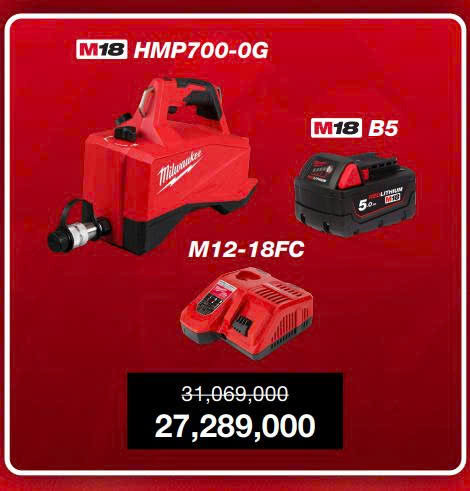 Q3/2025 NPD COMBO MILWAUKEE MÁY BƠM THỦY LỰC MINI ĐƠN CHIỀU M18 HMP700 - PIN M18B5 - SẠC M12-18FC