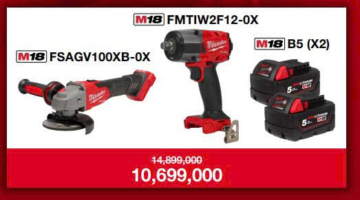 Q3/2025 SP COMBO MILWAUKEE MÁY MÀI M18 FSAGV100XB - MÁY VẶN BULONG M18 FMTIW2F12- 2 PIN M18B5