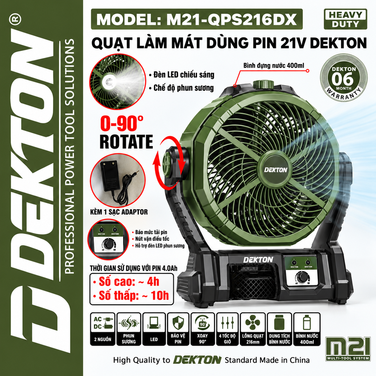 QUẠT PHUN SƠN ĐỂ BÀN DÙNG PIN 21V DEKTON M21-QPS216DX (MÀU OLIVE)