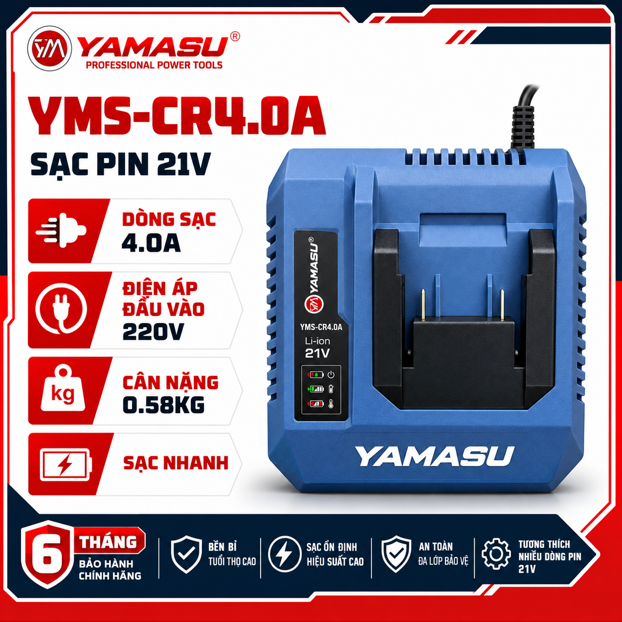 SẠC ĐƠN M21 -4.0A CÓ TẢN NHIỆT (SẠC NHANH) YAMASU YMS-CR4.0A