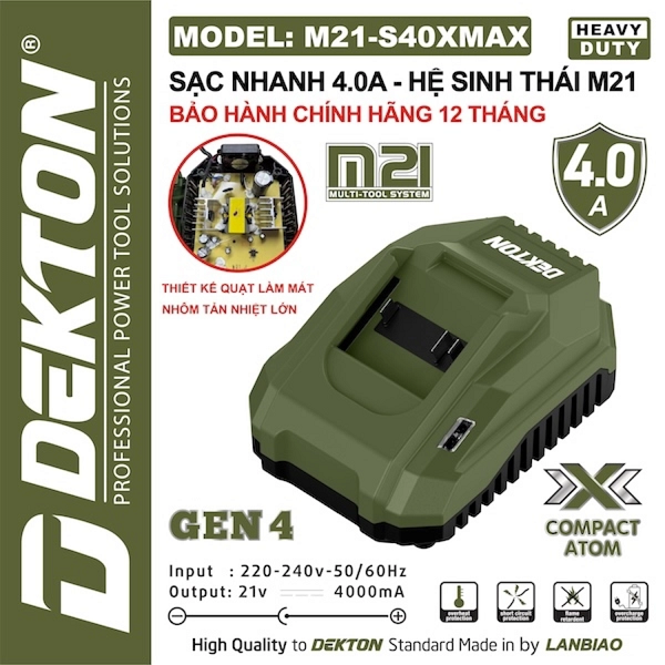 SẠC NHANH 4.0 AH DEKTON M21-S40XMAX
