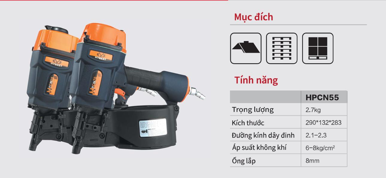 SÚNG BẮN ĐINH CUỘN KHÍ NÉN HYBEST HPCN55