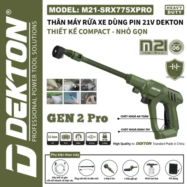 SÚNG XỊT RỬA DÙNG PIN 21V DEKTON M21-SRX775XPRO (CHƯA PIN, SẠC)