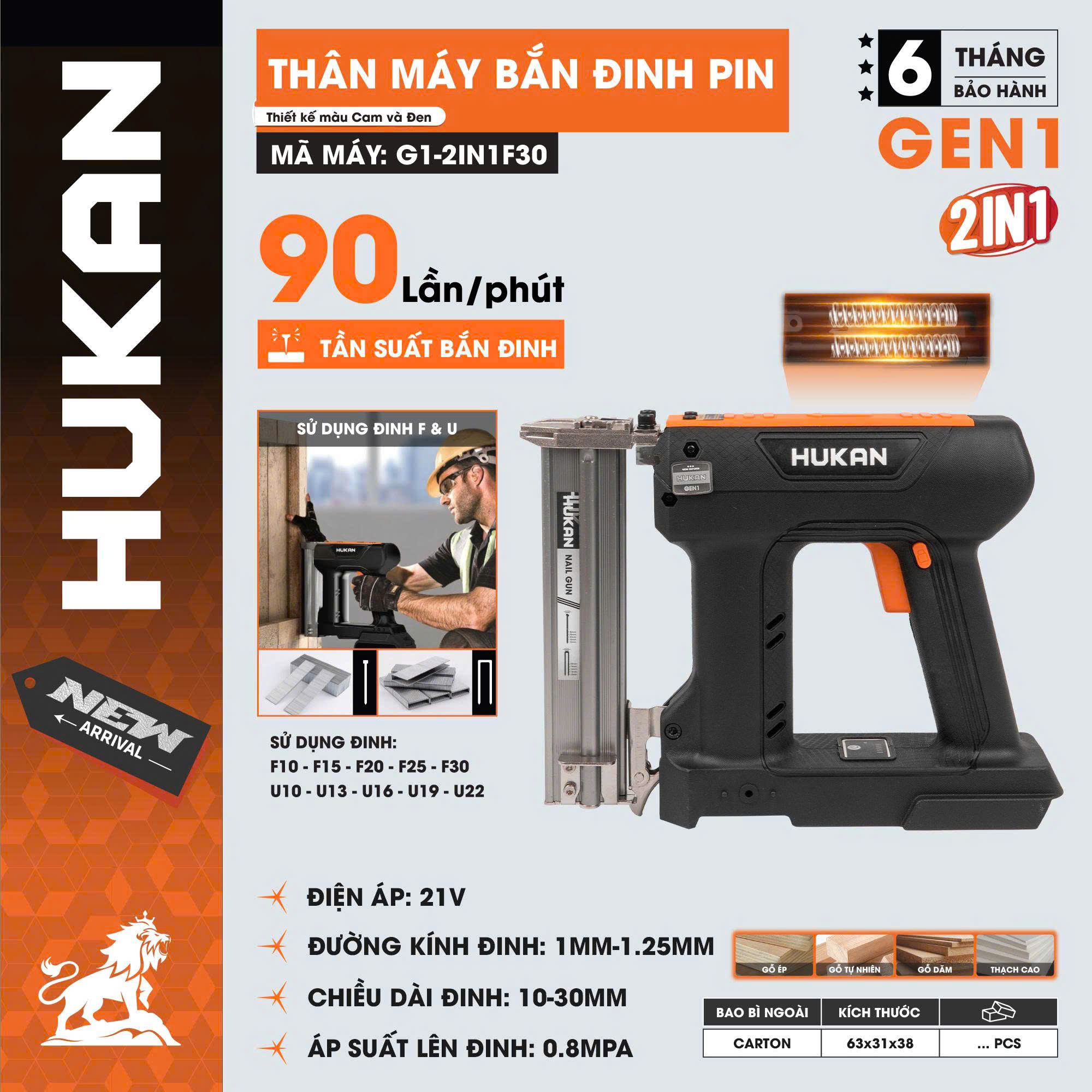 THÂN MÁY BẮN ĐINH DÙNG PIN KHÔNG CHỔI THAN 21V HUKAN G1-2IN1F30