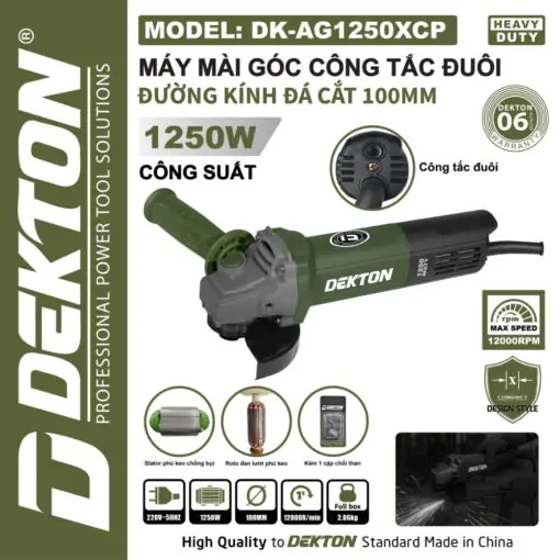 THÂN MÁY MÀI GÓC 100MM 1250W DÙNG PIN 21V DEKTON M21-AG1250XCP (MÀU OLIVE)