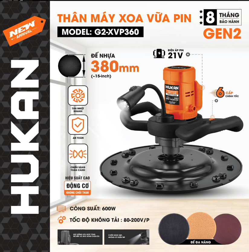 THÂN MÁY XOA VỮA DÙNG PIN 21V GEN 2 HUKAN G2-XVP360