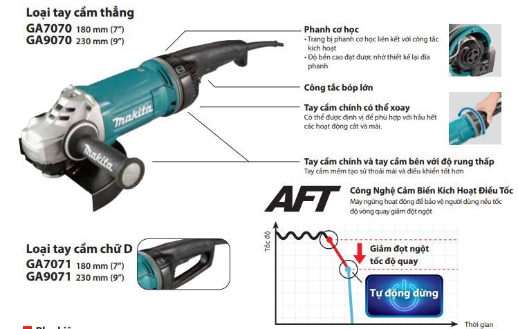 MÁY MÀI GÓC CÔNG TẮC BÓP 2700W MAKITA GA9070 230MM