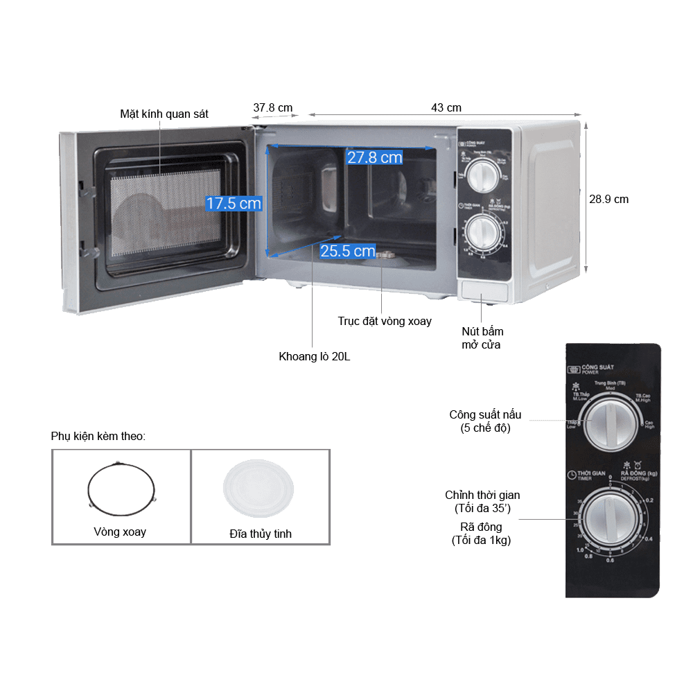 Lò vi sóng Sharp R-205VN-S, 20 lít