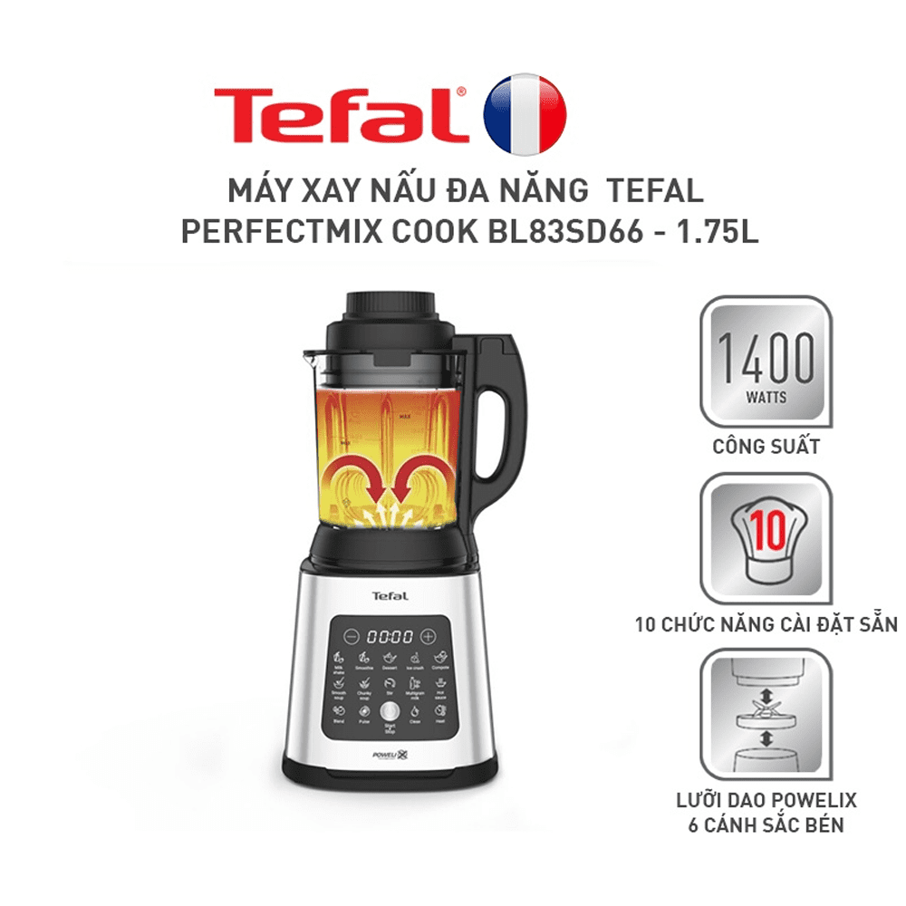 Máy làm sữa hạt xay nấu đa năng Tefal Perfecmix Cook BL83SD66, 1400W, 1.75L, lưỡi dao 6 cánh