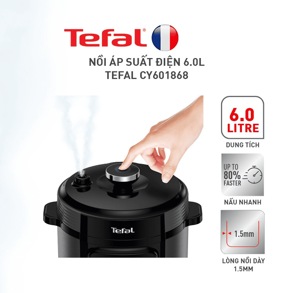 Nồi áp suất điện tử đa năng Tefal CY601868, 6L, 1000W, 15 chức năng nấu