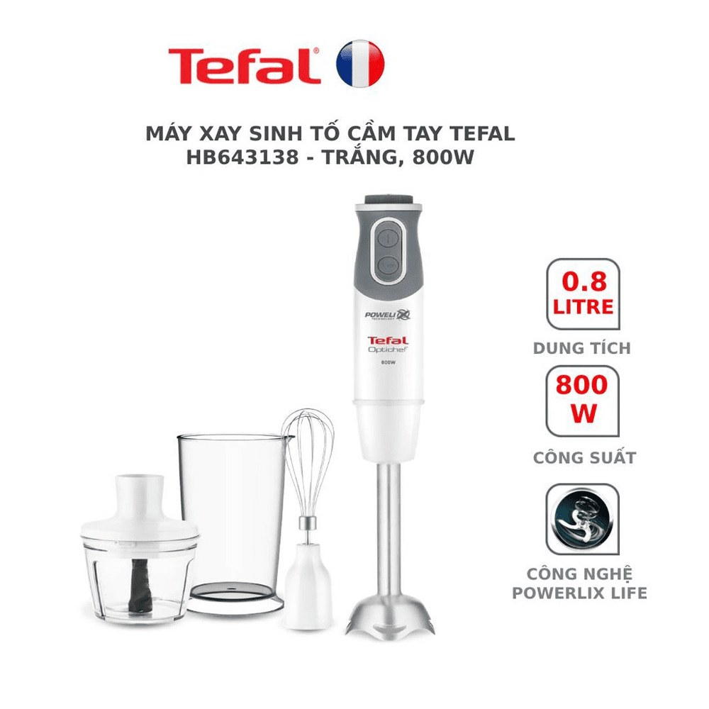 Máy xay sinh tố cầm tay Tefal Opti Chef HB643138, 800W, nhiều tốc độ