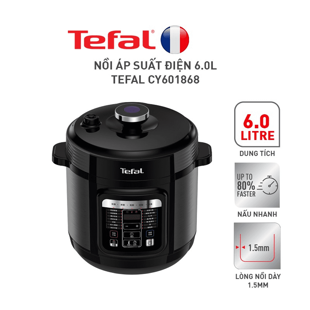 Nồi áp suất điện tử đa năng Tefal CY601868, 6L, 1000W, 15 chức năng nấu