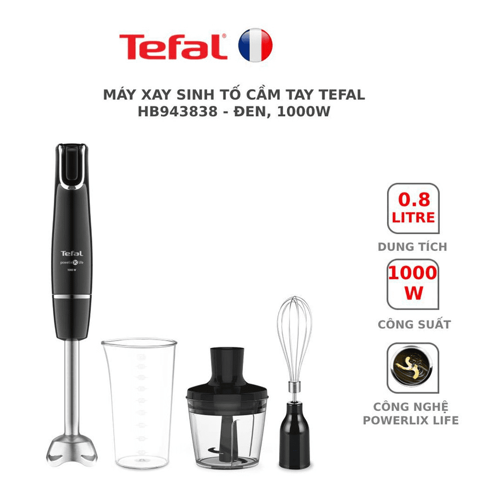 Máy xay sinh tố cầm tay Tefal Infiny Force HB943838, 1000W, nhiều tốc độ