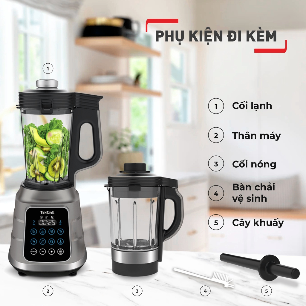 Máy làm sữa hạt, xay nấu đa năng 2 cối nóng và lạnh, hút chân không Tefal Ultra Blend Boost BL985A31 - 1300W