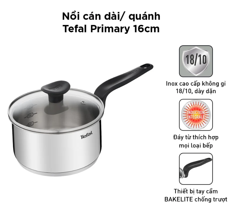 Nồi cán dài quánh chống dính đáy từ Tefal Primary E3082235 16cm