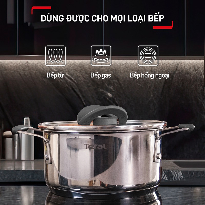 Bộ 3 nồi inox đáy từ Tefal Optispace G7376S44 cao cấp (16cm, 20cm, 24cm)