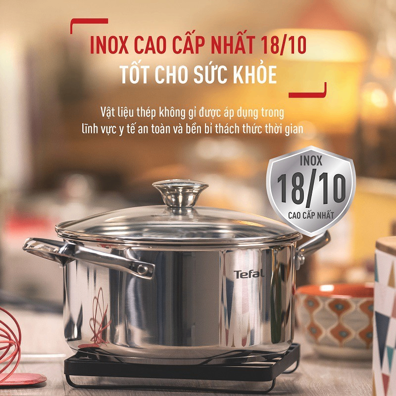 Bộ nồi chảo Inox cao cấp đáy từ Tefal Cook Eat B922S784 (16, 20, 24, 28cm)