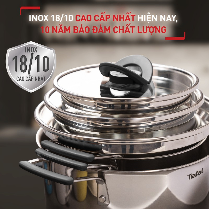 Bộ 3 nồi inox đáy từ Tefal Optispace G7376S44 cao cấp (16cm, 20cm, 24cm)