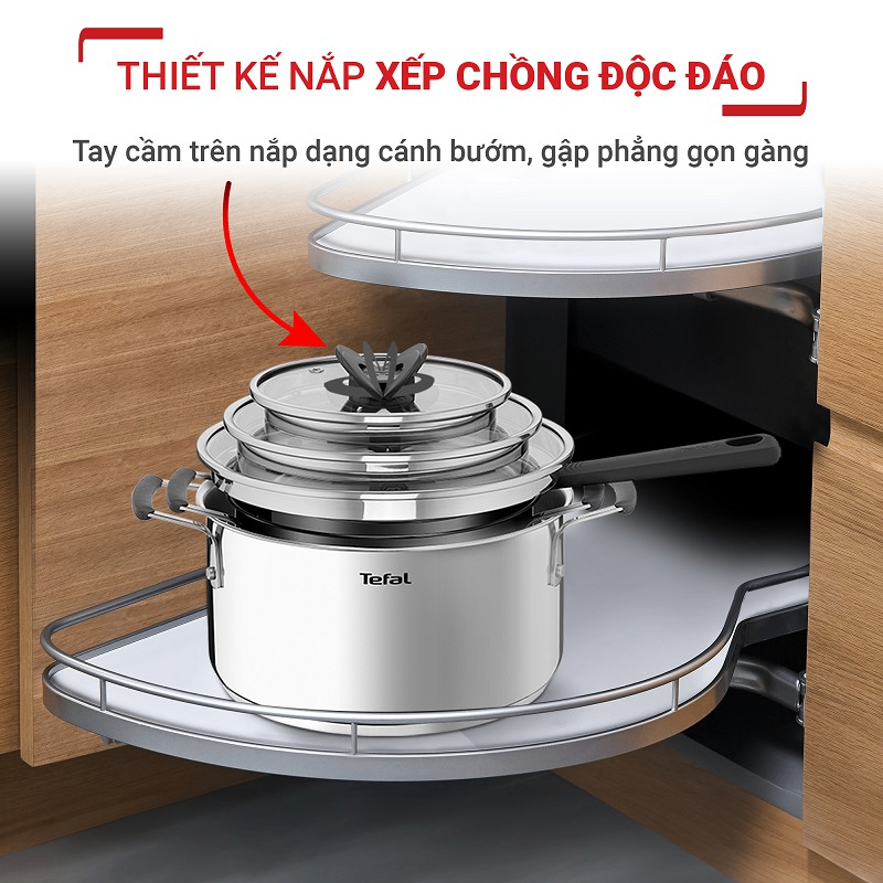 Bộ 3 nồi inox đáy từ Tefal Optispace G7376S44 cao cấp (16cm, 20cm, 24cm)