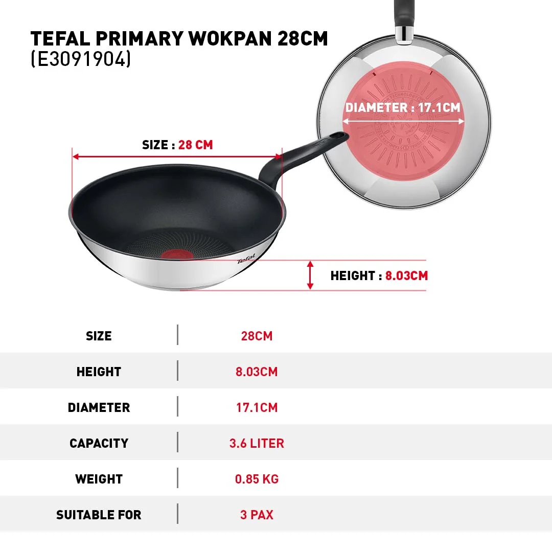 Chảo xào inox chống dính 28cm Tefal Primary E3091904