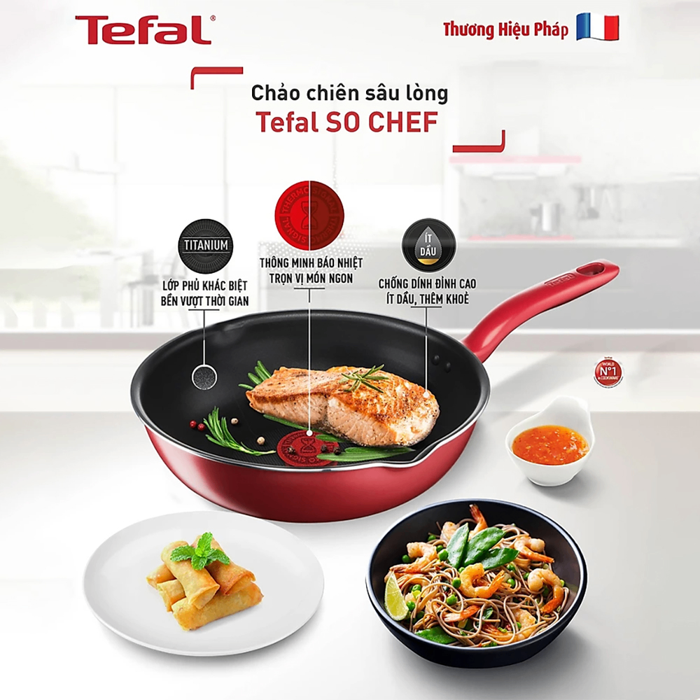 Chảo chiên chống dính nông lòng 24cm Tefal So Chef G1350496, Dùng cho mọi loại bếp