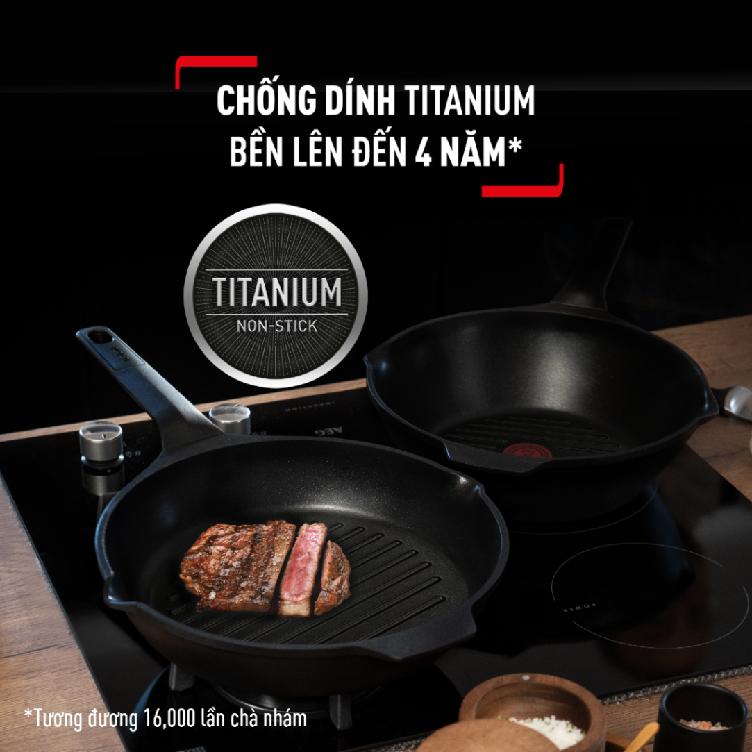 Chảo đúc cao cấp nướng, chiên Tefal Robusto có miệng rót 26cm E2494044