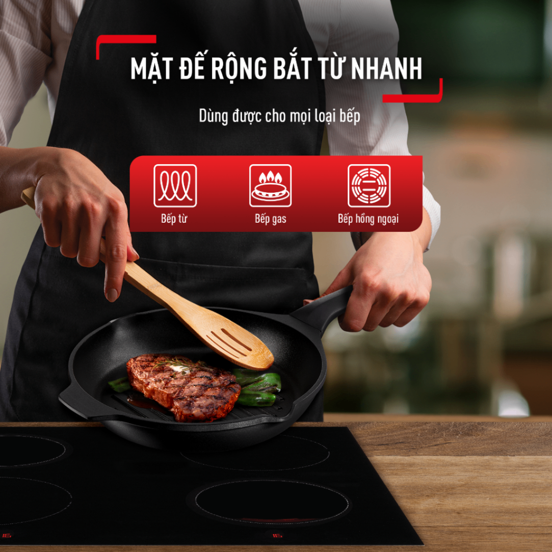 Chảo đúc cao cấp nướng, chiên Tefal Robusto có miệng rót 26cm E2494044