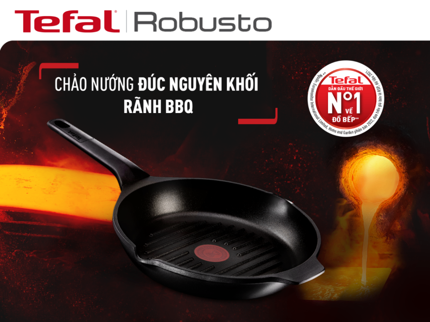 Chảo đúc cao cấp nướng, chiên Tefal Robusto có miệng rót 26cm E2494044