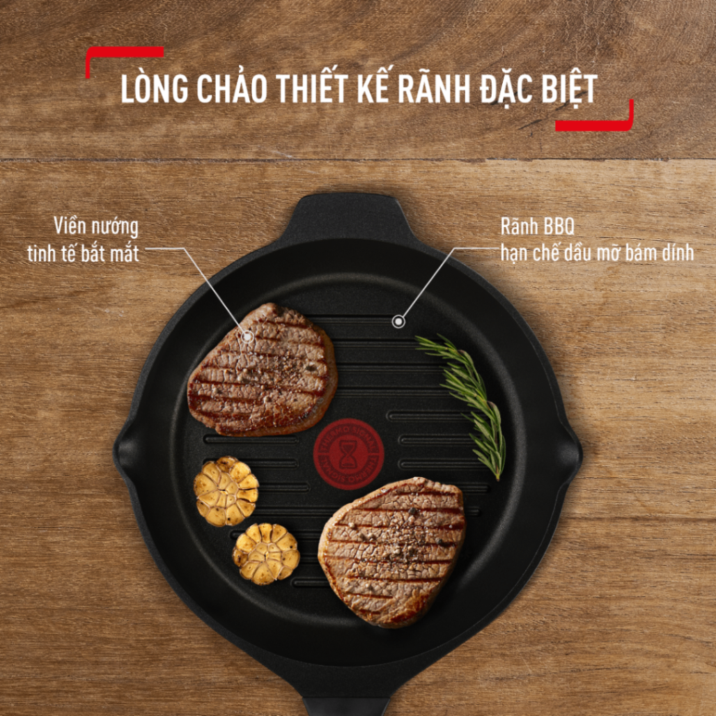 Chảo đúc cao cấp nướng, chiên Tefal Robusto có miệng rót 26cm E2494044