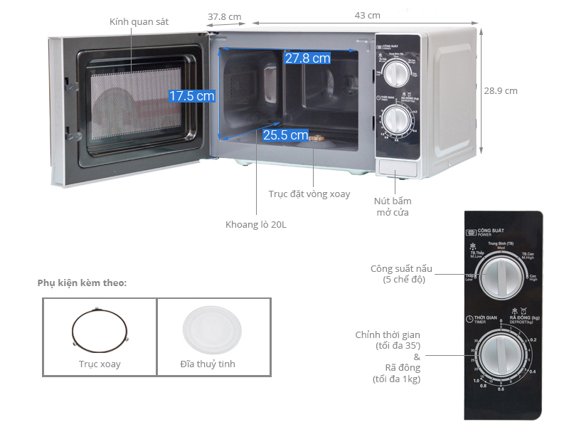 Thông số kỹ thuật Lò vi sóng Sharp R-205VN(S) 20 lít