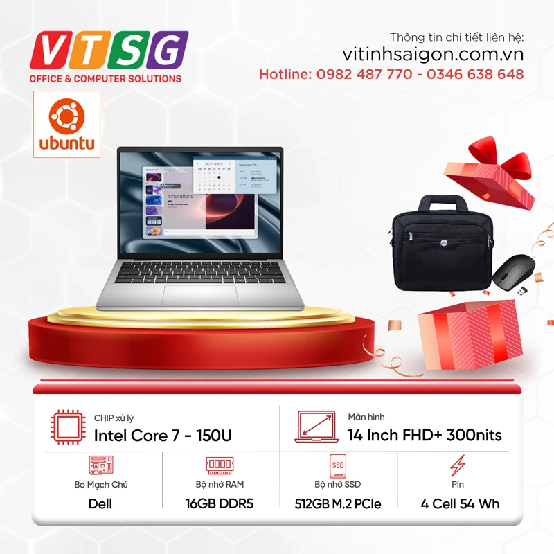 Laptop Dell Pro 14 Essential PV14250 71092353 (Core7-150U/16GB/512G/14/Ubuntu)