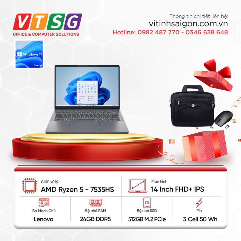 Laptop Lenovo Ideapad Slim 3 83K6005UVN (R5-7535HS/24GD5/512G/14/W11)