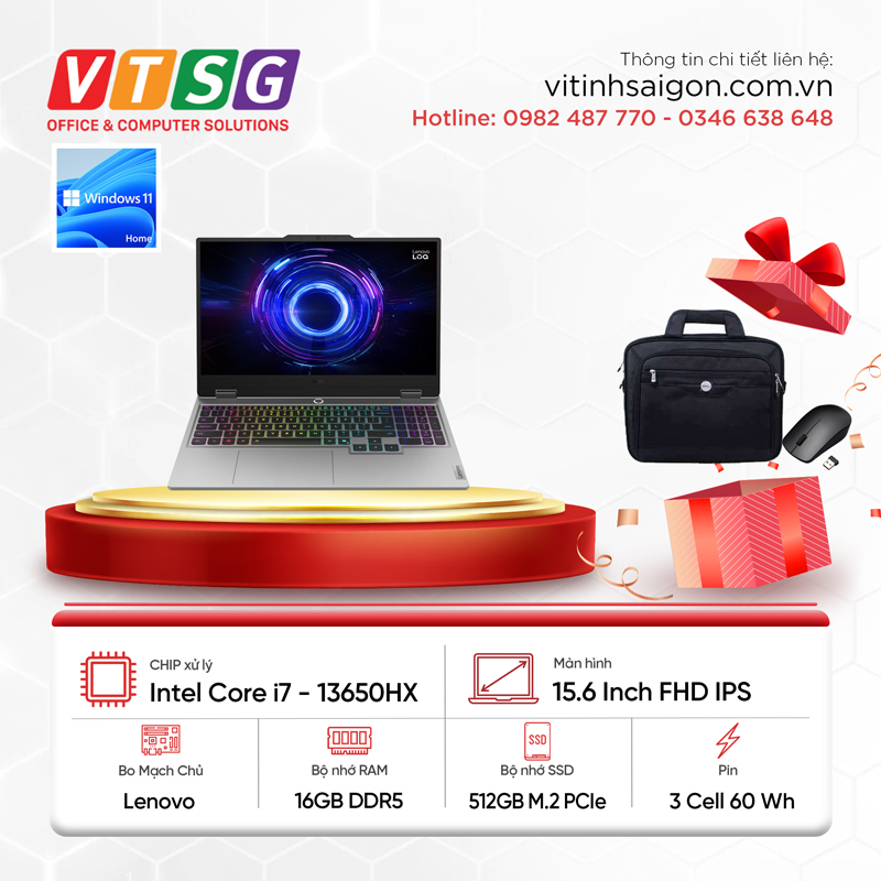 Laptop Lenovo LOQ 15IRX10 83JE00PEVN (i7-13650HX/16GB/512G/RTX5050/15.6/W11)