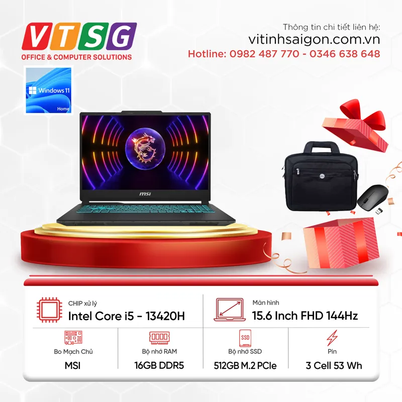 Laptop MSI Cyborg 15 A13UC-2088VN (i5-13420H/16GB/512G/RTX30504G/15.6/W11)