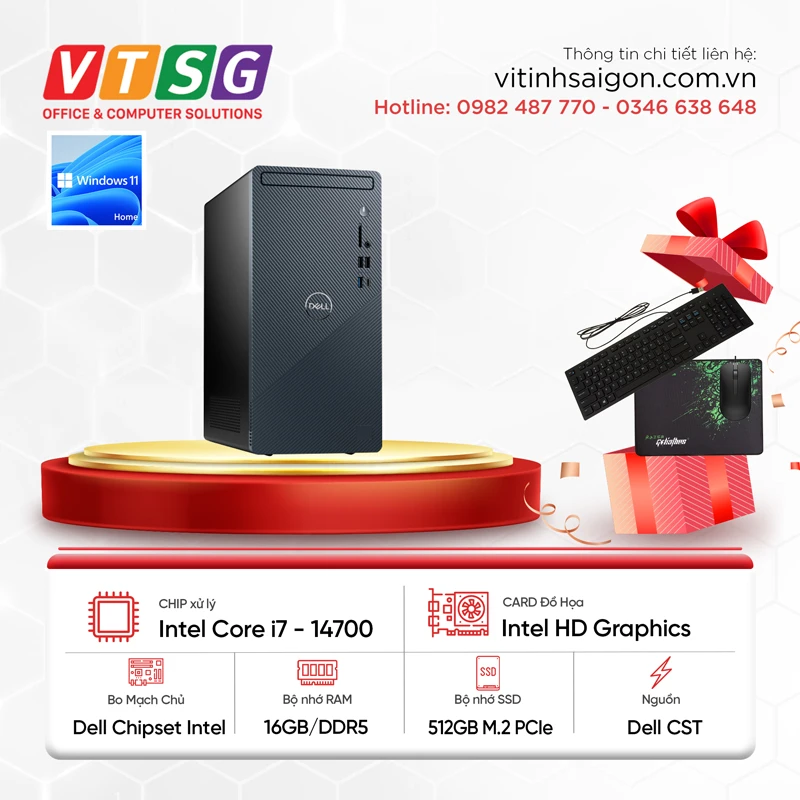 Máy Tính Dell Inspiron 3030T MTI71027W1 (i7-14700/16GB/512G/Win11)