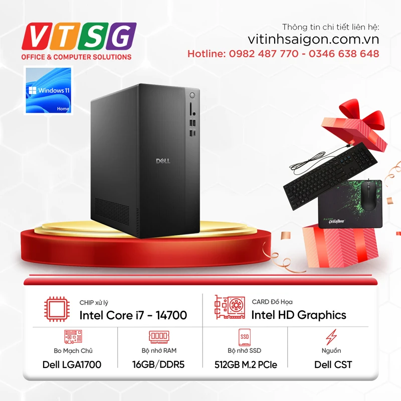 Máy Tính Dell Tower ECT1250 (i7-14700/16GB/512G/Win11)