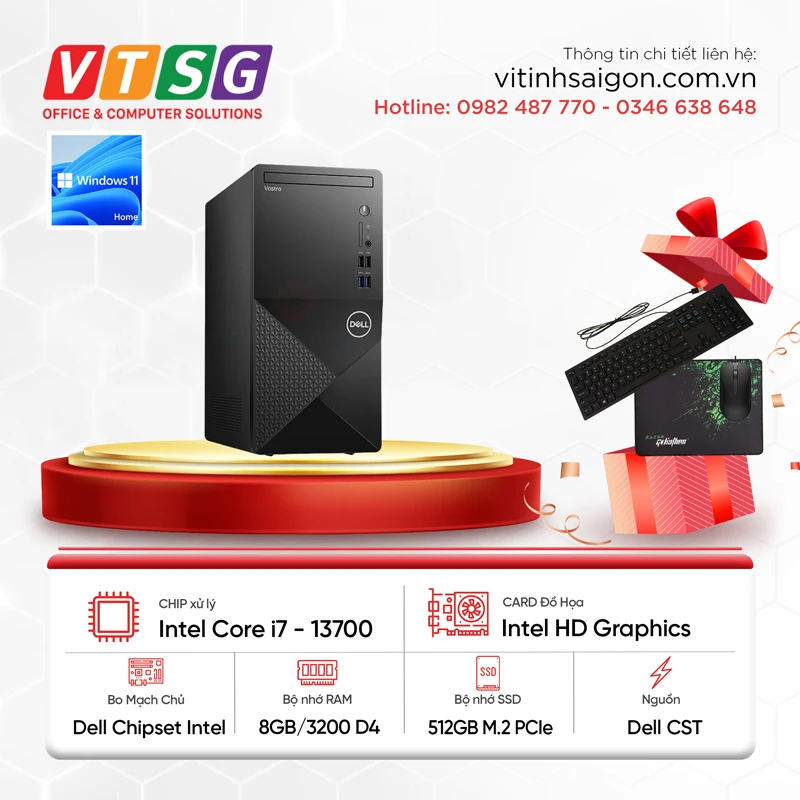 Máy Tính Dell Vostro 3020 Tower (i7-13700/8GB/512GB/Win11)