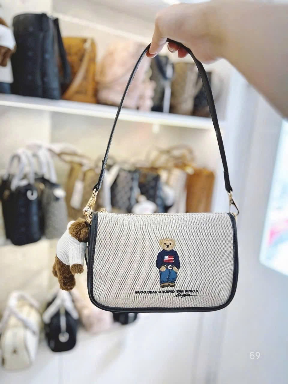 Túi xách GU1428 be viền đen vải