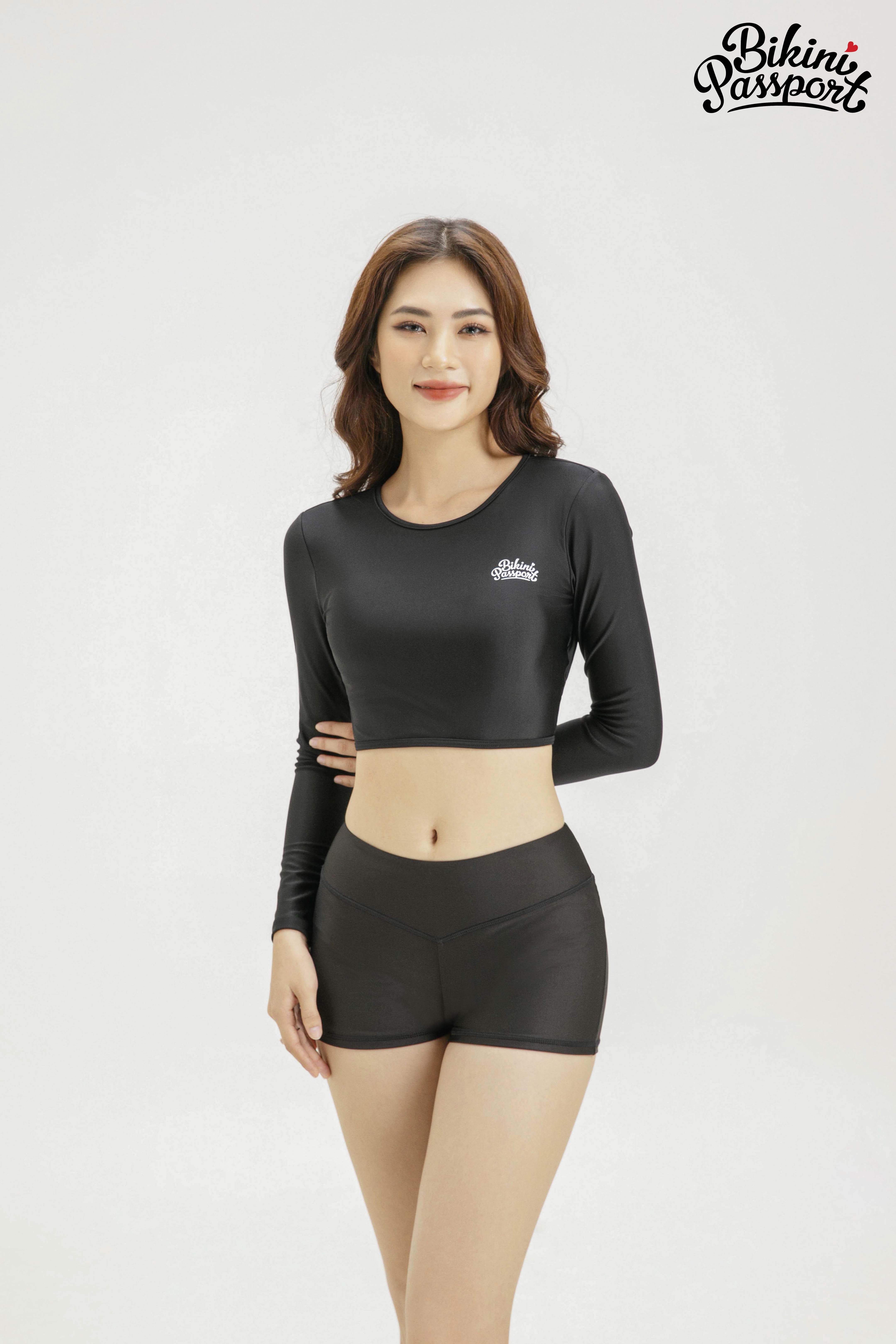 Quần bơi lẻ cạp cao & kín đáo - Đen - XL