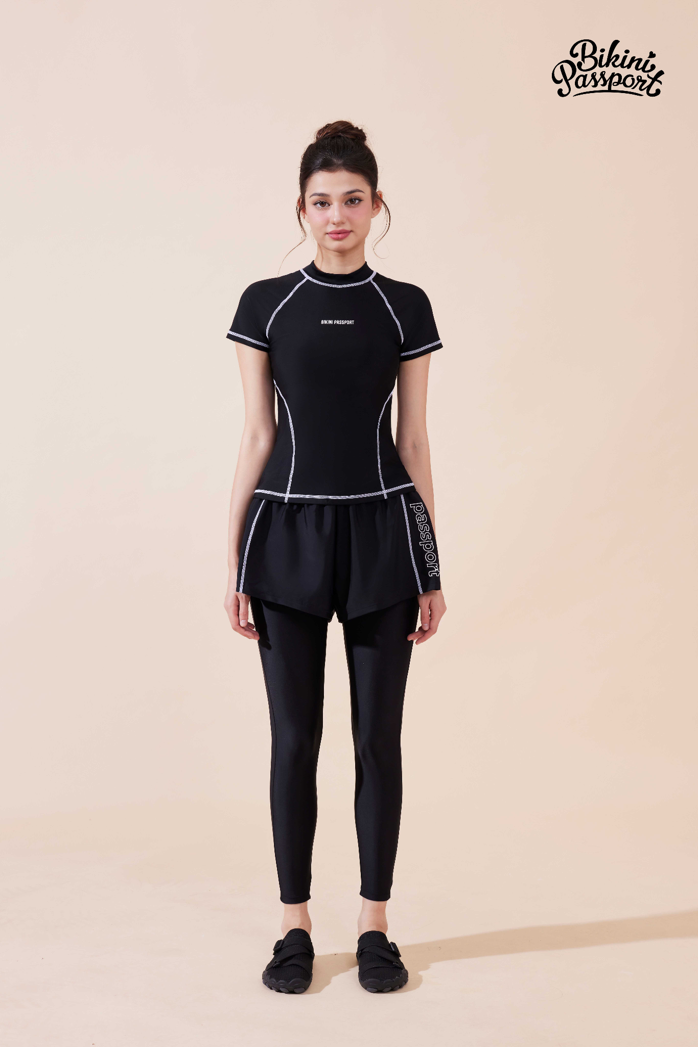 Quần bơi BIKINI PASSPORT 2 lớp quần dài - Đen Trắng