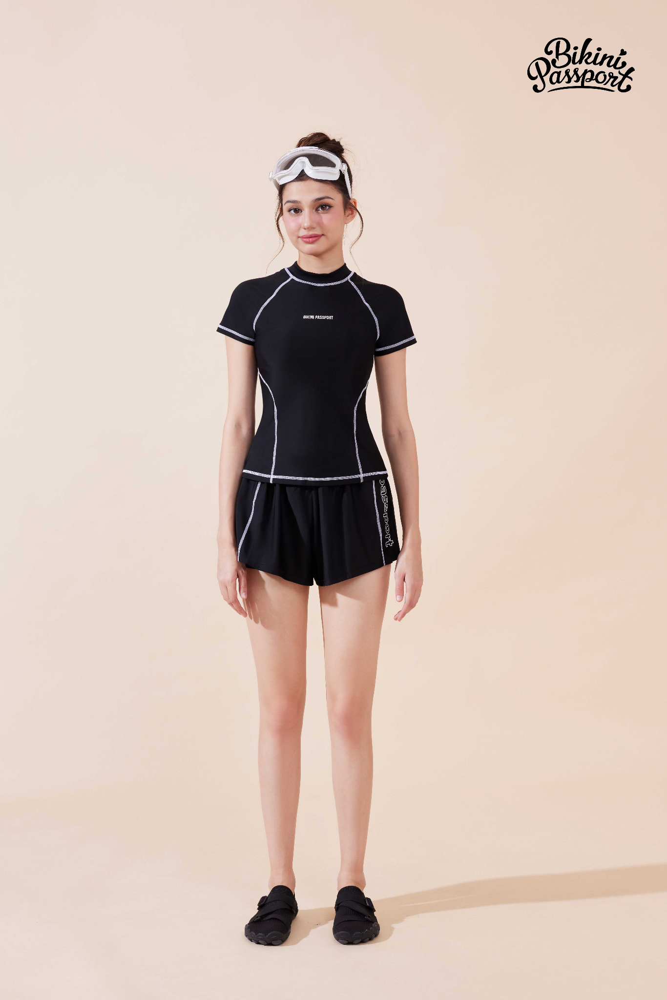 Quần bơi BIKINI PASSPORT kiểu rộng 2 lớp - Đen - 3XL